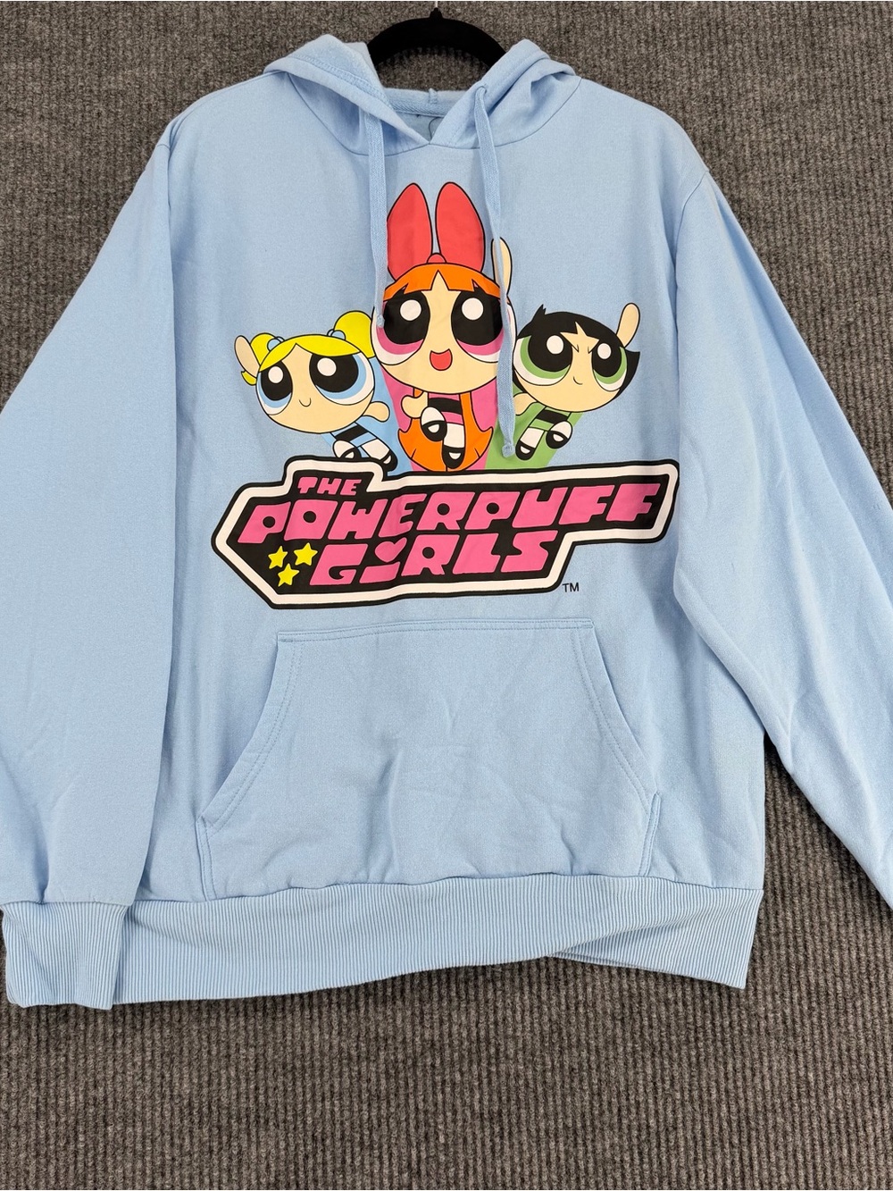 Powerpuff Girls Hoodie Blue Graphic Mens Large Cartoon Network Y2K